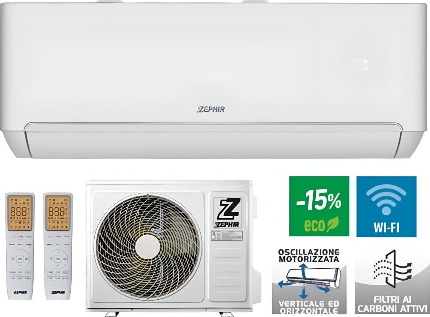 ZEPHIR Climatizzatore Condizionatore Monosplit ZTQ 12000 BTU Con Due Telecomandi Wifi MY24 - 2