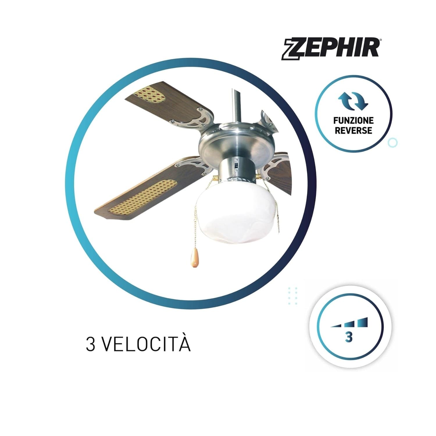 Zephir Ventilatore Soffitto + Lampada 4 Pale D107cm 70W ZFS9107M - 2