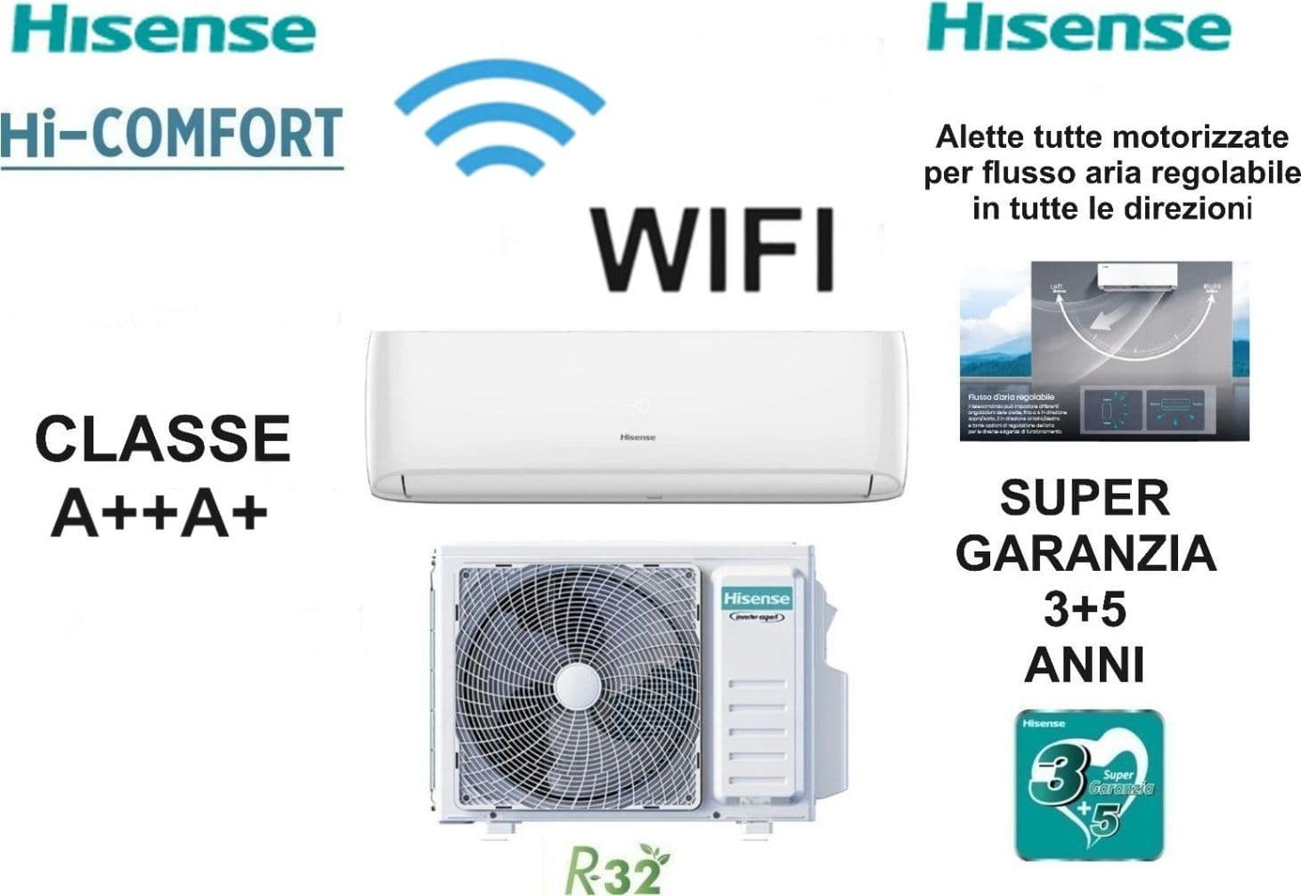Hisense Climatizzatore Condizionatore Hisense Inverter serie Hi Comfort 12000 Btu AS35MR0BW + CF35MR0BG R-32 Wi-Fi Integrato