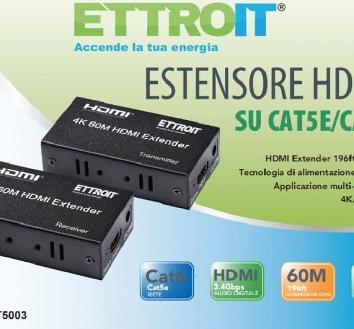 ETTROIT Kit TX-RX Extender HDMI, 60MT UTP, 4K@60Hz, POE, Loop-Out