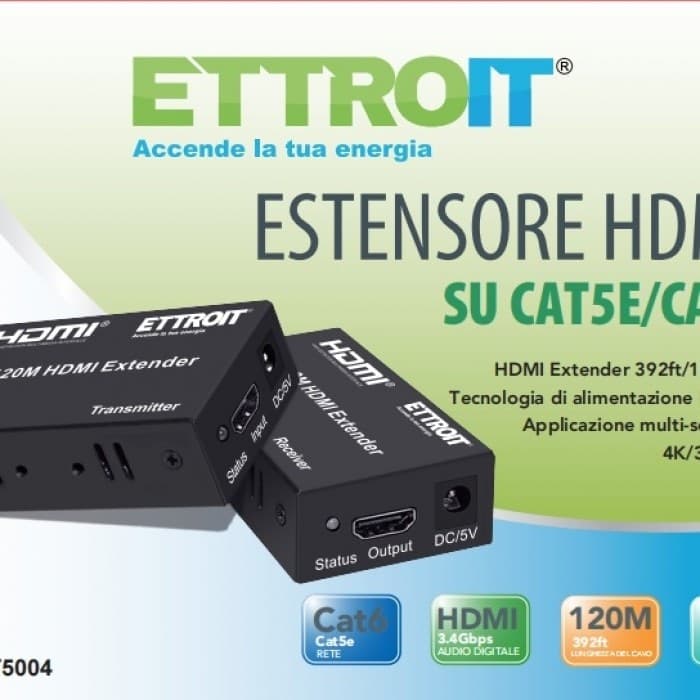 ETTROIT Kit TX-RX Extender HDMI, 120MT UTP, 4K@60Hz, POE, Loop-Out