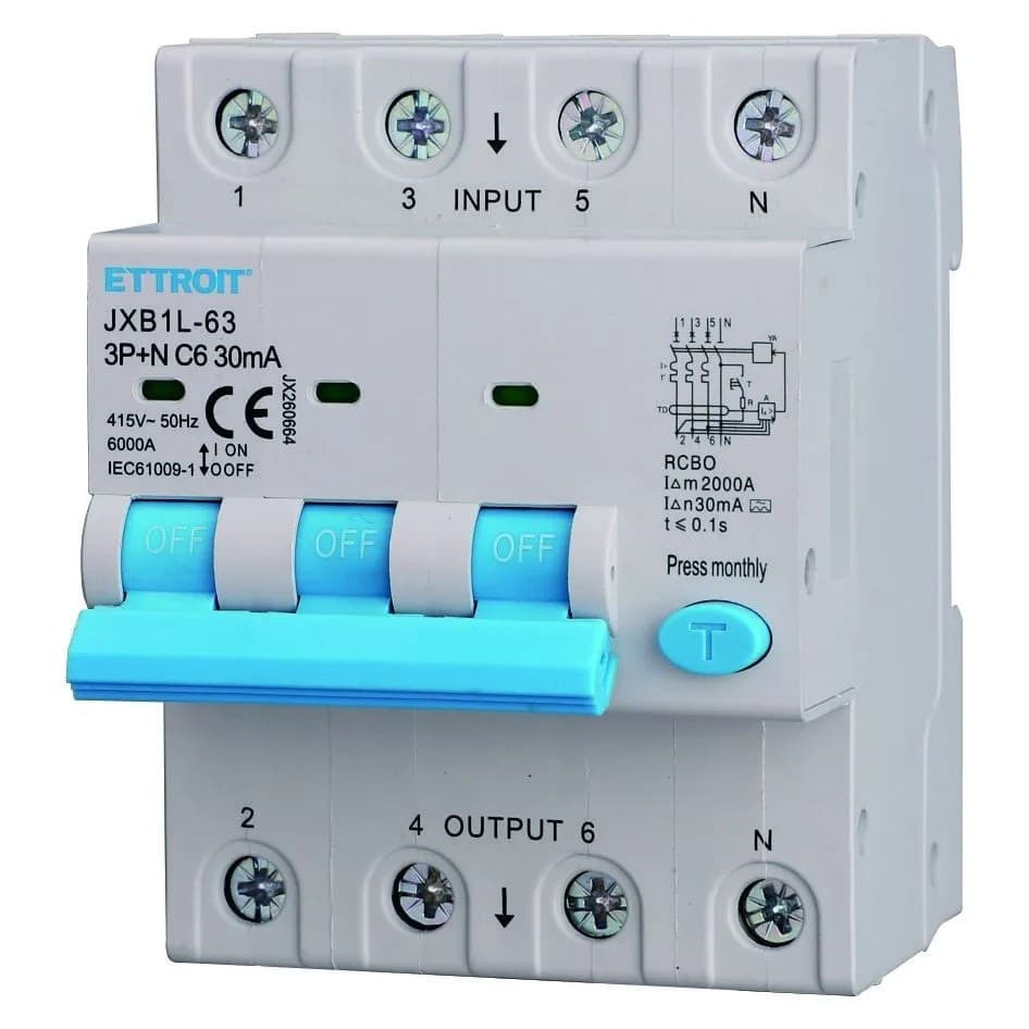 Magnetotermico Differenziale 3P+N 6A 30mA 380V-6KA CLASSE A - 1