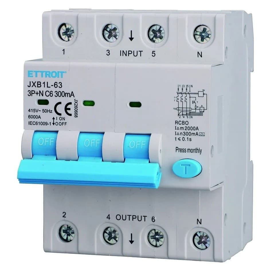 Magnetotermico Differenziale 3P+N 6A 300mA 380V-6KA CLASSE A - 1