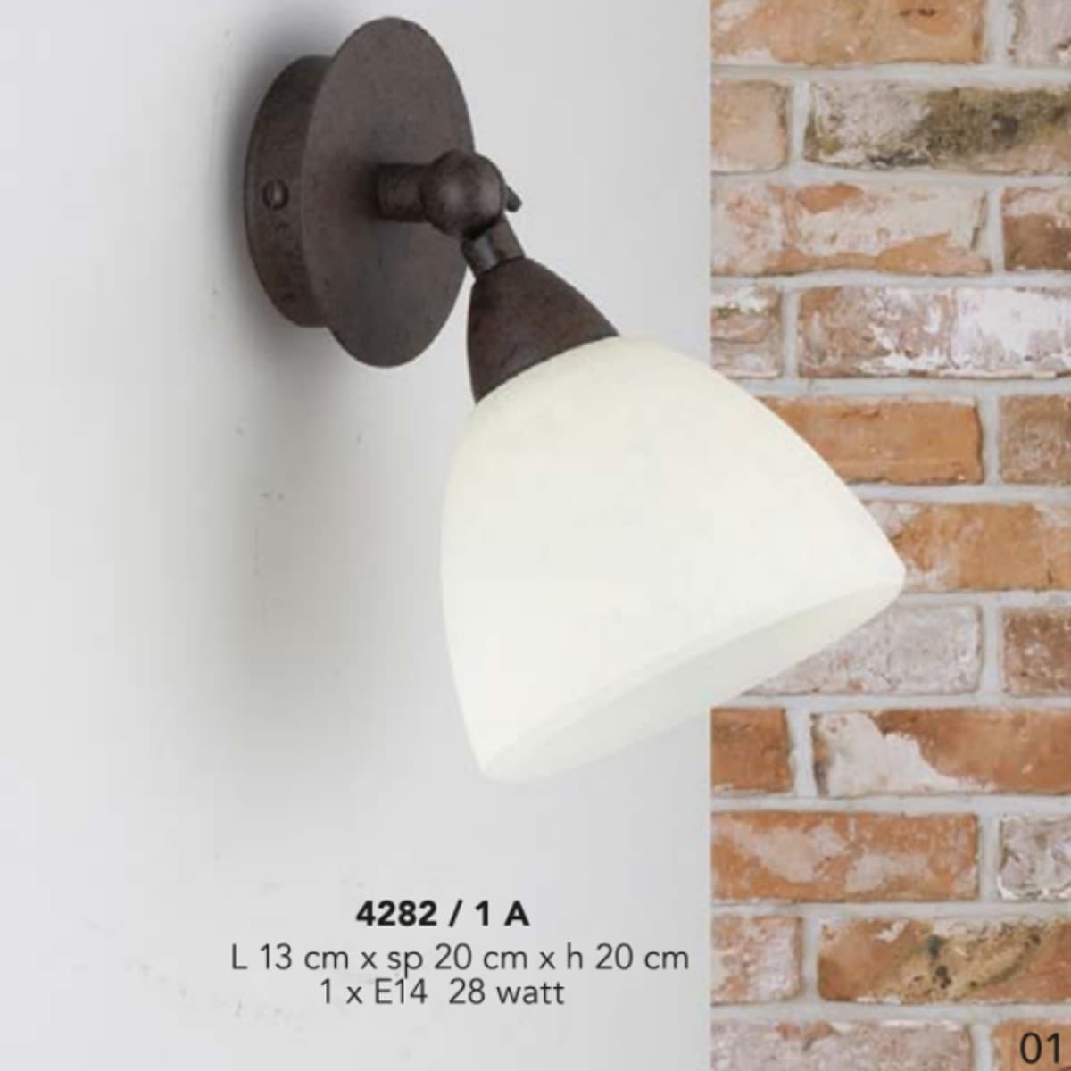 Applique classico LAM 4282 1A E14 LED metallo vetro lampada parete soffitto - 2