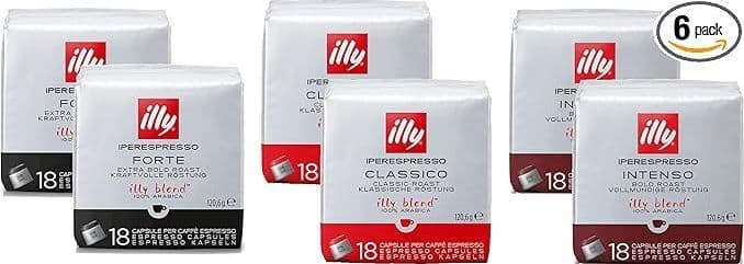 illy Caffe'  Capsule Iperespresso Classico 2x18pz + Intenso 2x18pz + Forte 2x18pz Degustazione 108pz