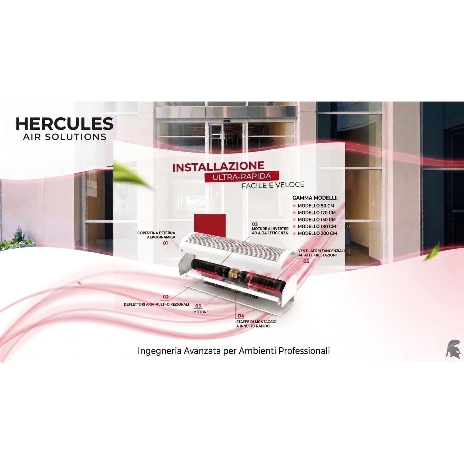 HERCULES Barriera d'Aria 120 cm con Telecomando – 190W