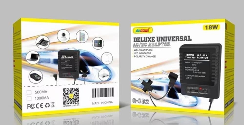 ALIMENTATORE ADATTATORE UNIVERSALE AC/DC 12V 0,5A 18W INDICATORE LED CAMBIO POLARITÀ Q-C32 - 2