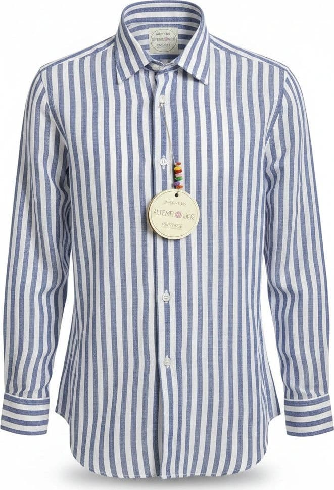Altemflower Camicia Uomo a Righe Slim in Lino e Cotone 9238 015 - 2