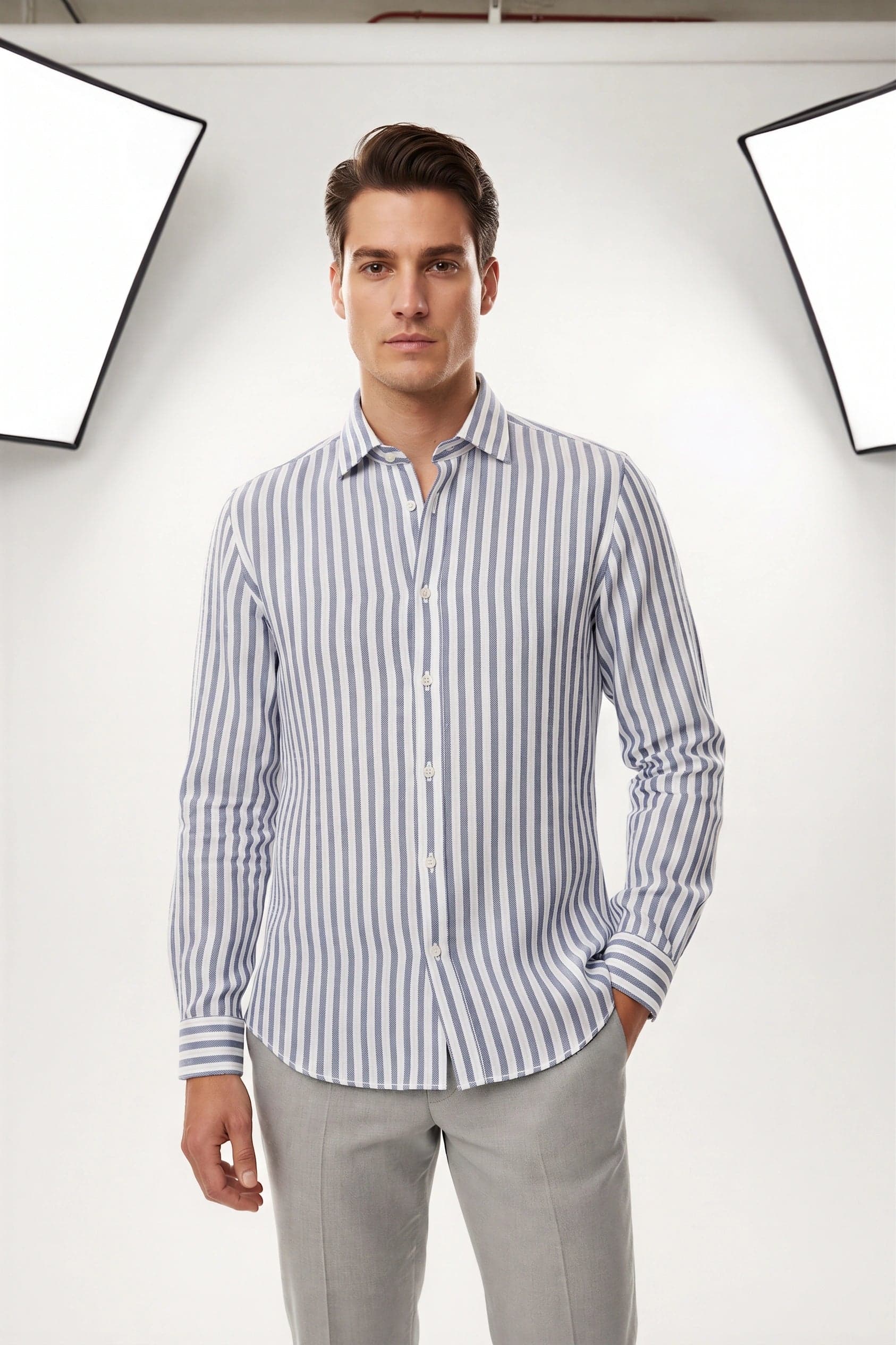 Altemflower Camicia Uomo a Righe Slim in Lino e Cotone 9238 015 - 3