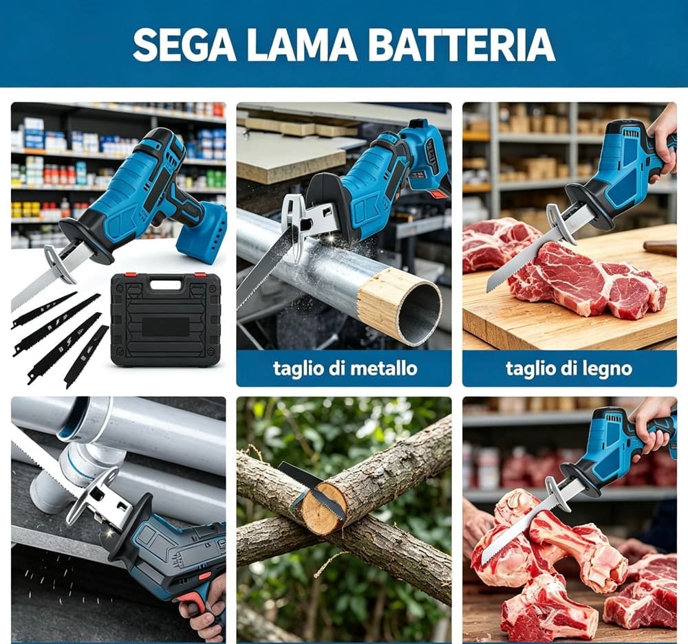 SEGHETTO SEGA A GATTUCCIO ALTERNATIVO A 2 BATTERIA 48V PORTATILE CON LUCE A LED 4 LAME - 2