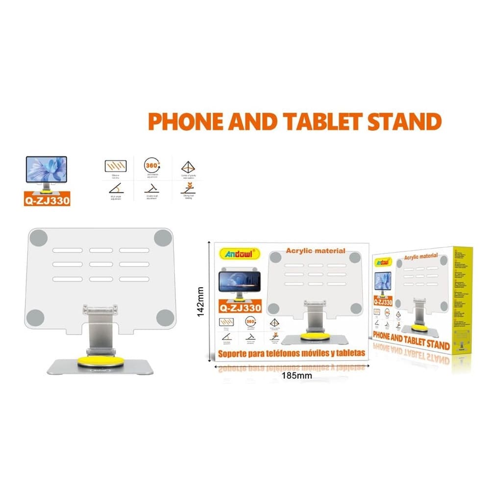 SUPPORTO GIREVOLE A 360° PER SMARTPHONE TABLET IN ACRILICO RESISTENTE STABILE Q-ZJ330 - 2