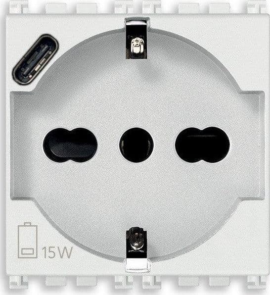 VIMAR Presa Universale 2P+T 16A 250V con USB C 15W - SKU: 19210.USB.B, Design Elegante e Compatto - 2