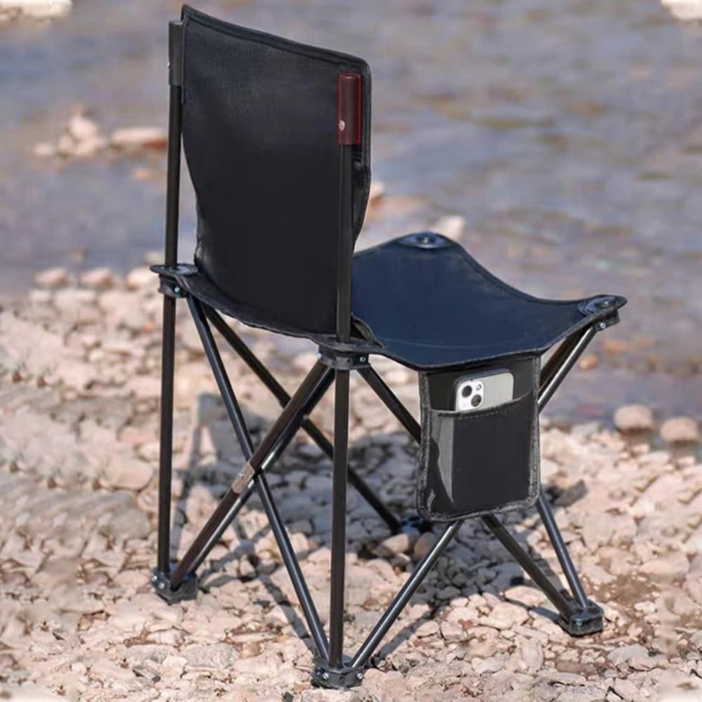 SEDIA PIEGHEVOLE CON SCHIENALE TASCA LATERALE PER PESCA CAMPEGGIO 39X39X65CM NERO 632839 - 3