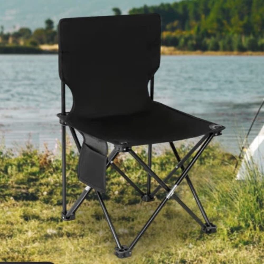 SEDIA PIEGHEVOLE CON SCHIENALE TASCA LATERALE PER PESCA CAMPEGGIO 39X39X65CM NERO 632839 - 5