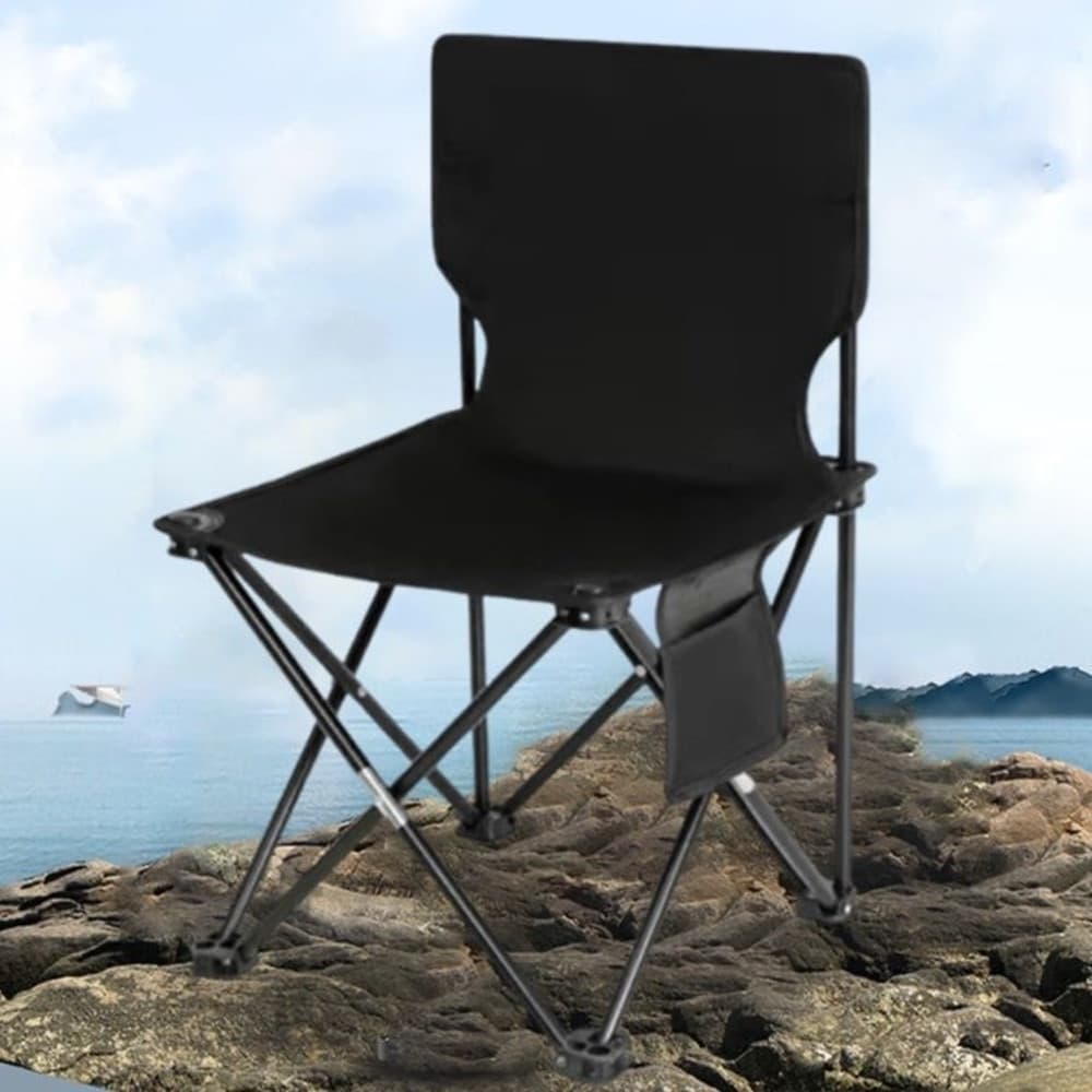 SEDIA PIEGHEVOLE CON SCHIENALE TASCA LATERALE PER PESCA CAMPEGGIO 39X39X65CM NERO 632839 - 6