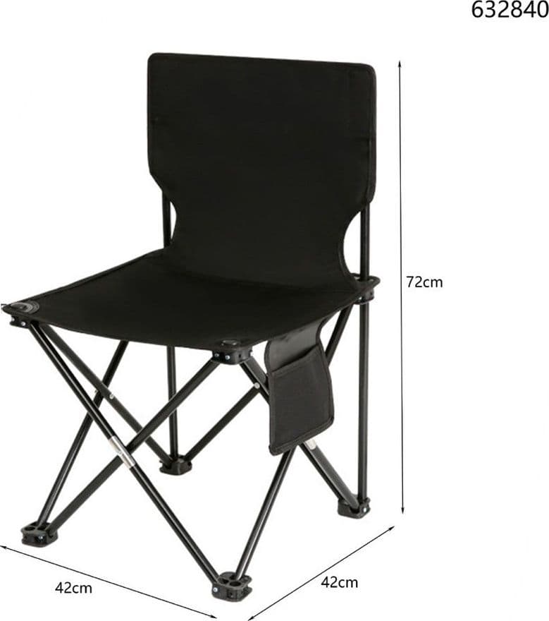 SEDIA PIEGHEVOLE CON SCHIENALE TASCA LATERALE PER PESCA CAMPEGGIO 42X42X72CM NERO 632840 - 2
