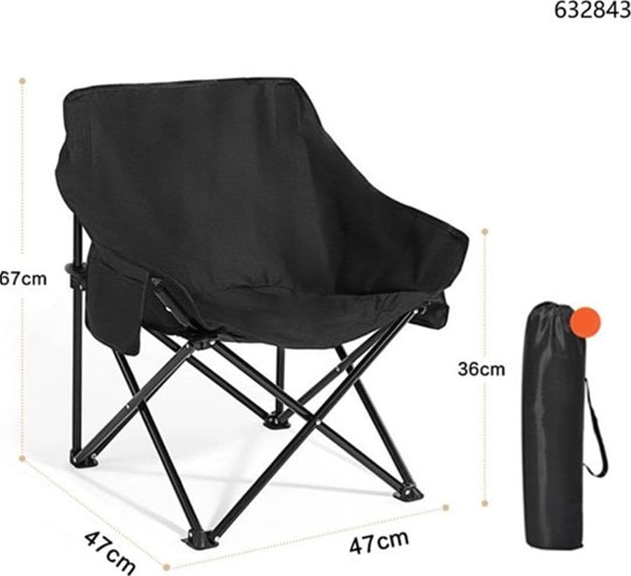 SEDIA DA CAMPEGGIO PIEGHEVOLE PORTATILE NERA CON TASCA LATERALE BORSA PER TRASPORTO 632843 - 2
