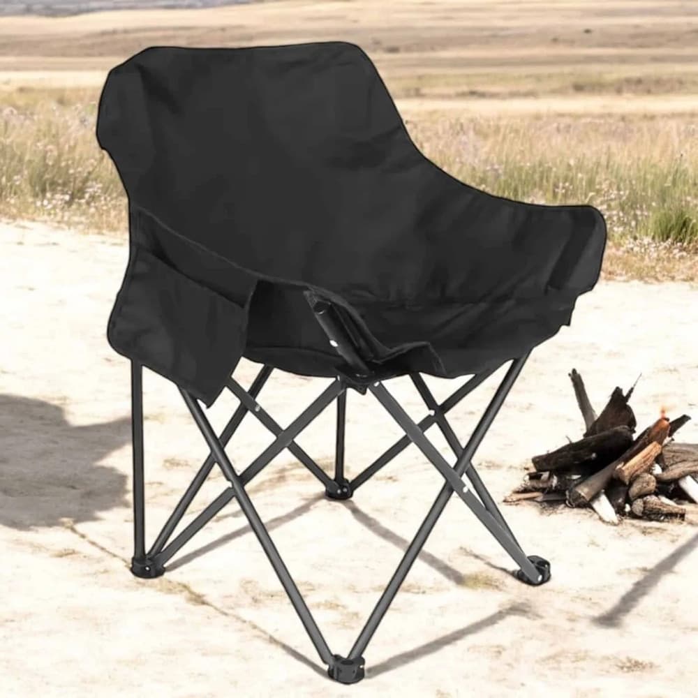 SEDIA DA CAMPEGGIO PIEGHEVOLE PORTATILE NERA CON TASCA LATERALE BORSA PER TRASPORTO 632843 - 3