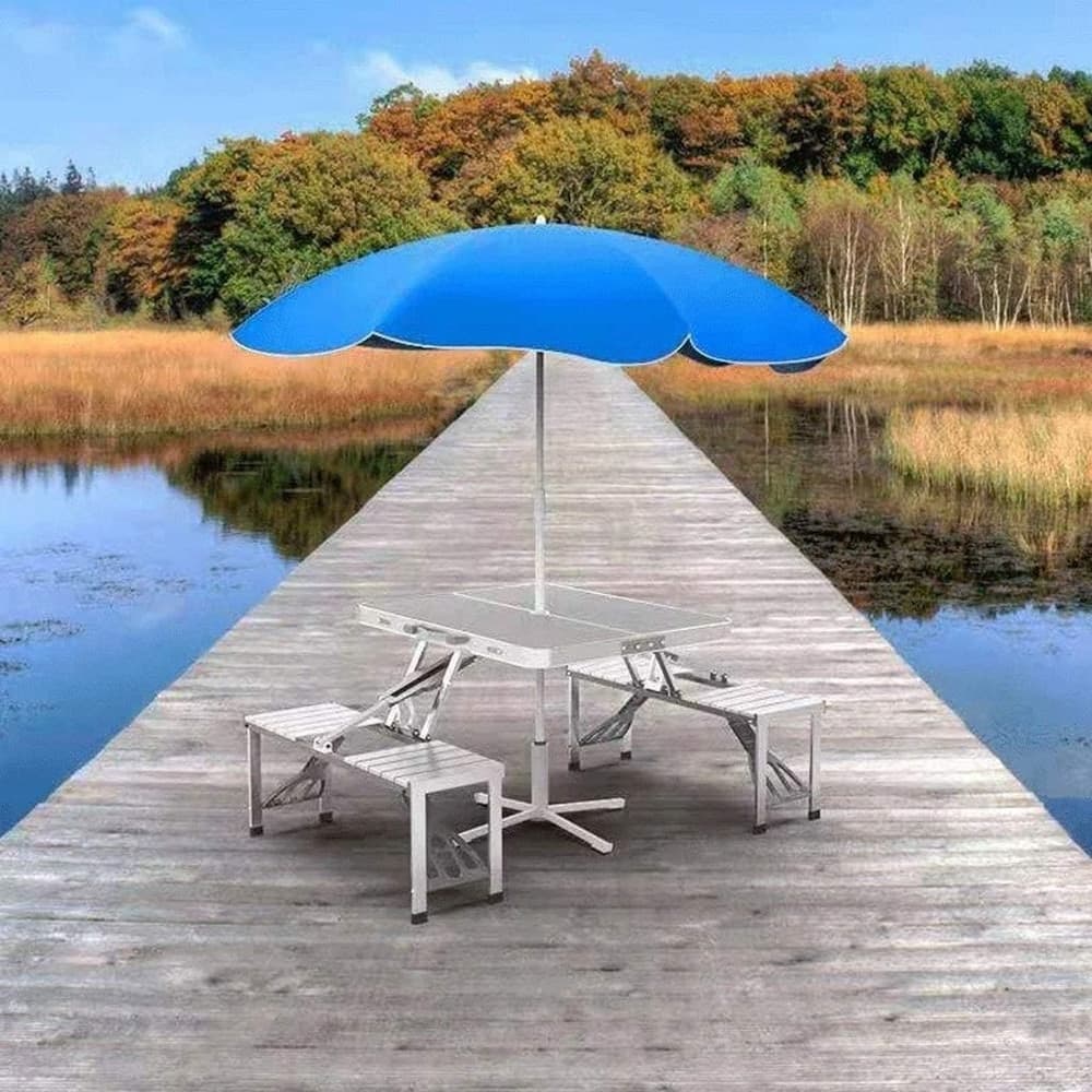 SET TAVOLO PIEGHEVOLE IN ALLUMINIO PIC NIC CAMPEGGIO PORTATILE VALIGIA CON PANCA A 4 POSTI - 15