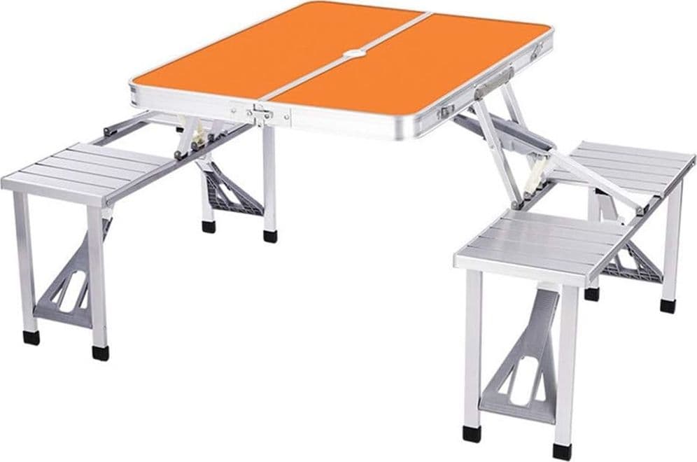 SET TAVOLO PIEGHEVOLE IN ALLUMINIO PIC NIC CAMPEGGIO PORTATILE VALIGIA CON PANCA A 4 POSTI - 17