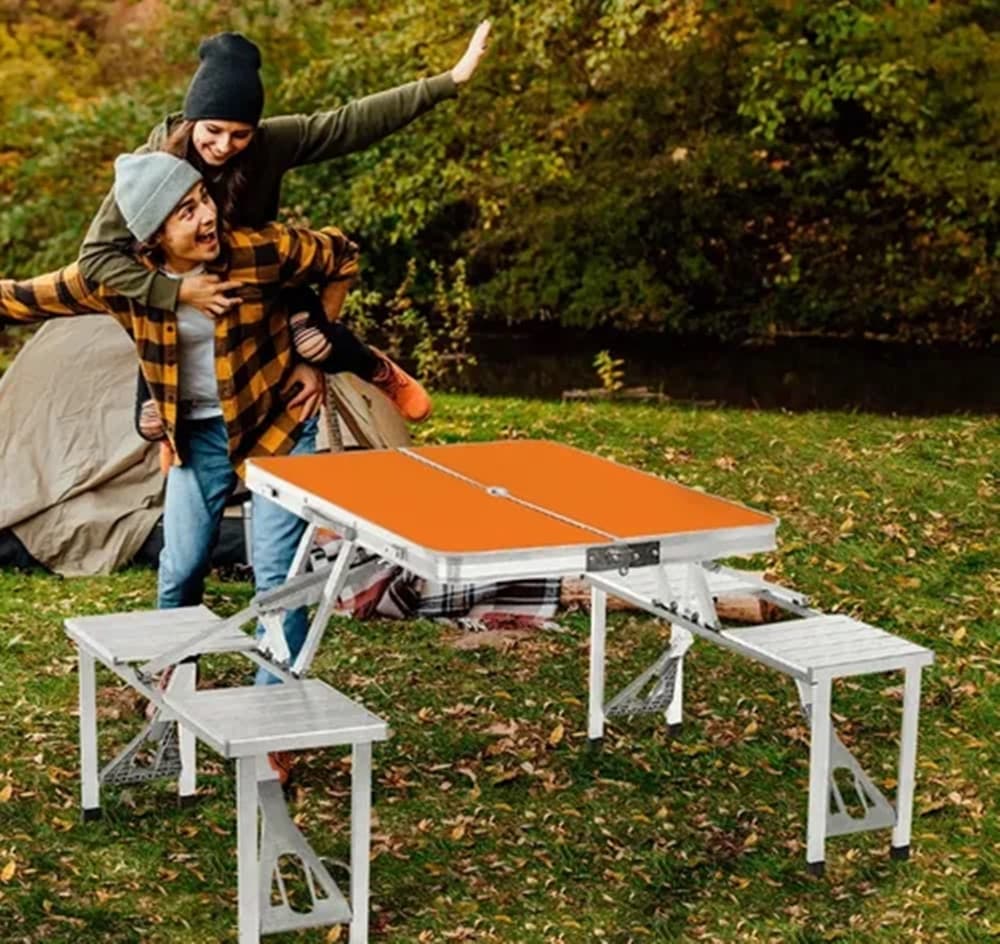SET TAVOLO PIEGHEVOLE IN ALLUMINIO PIC NIC CAMPEGGIO PORTATILE VALIGIA CON PANCA A 4 POSTI - 19