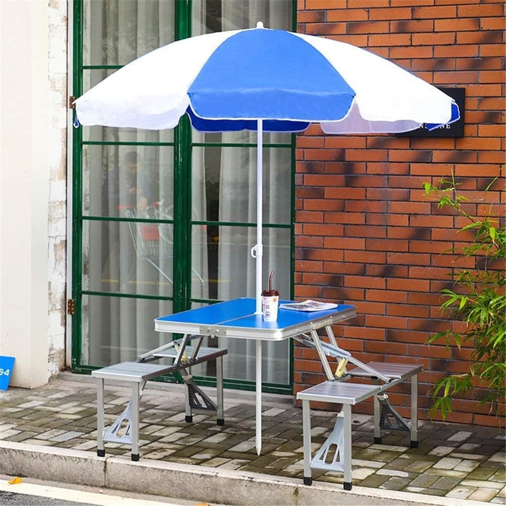 SET TAVOLO PIEGHEVOLE IN ALLUMINIO PIC NIC CAMPEGGIO PORTATILE VALIGIA CON PANCA A 4 POSTI - 5