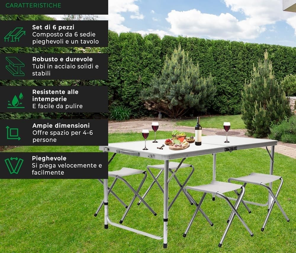 SET TAVOLO PIEGHEVOLE CON 4 SGABELLI DA ESTERNO GIARDINO PIC NIC CAMPEGGIO SALVASPAZIO - 6