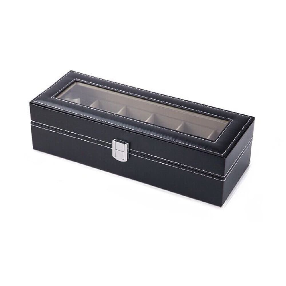 Scatola porta orologi 6 posti con vetro custodia elegante effetto pelle nero - 4