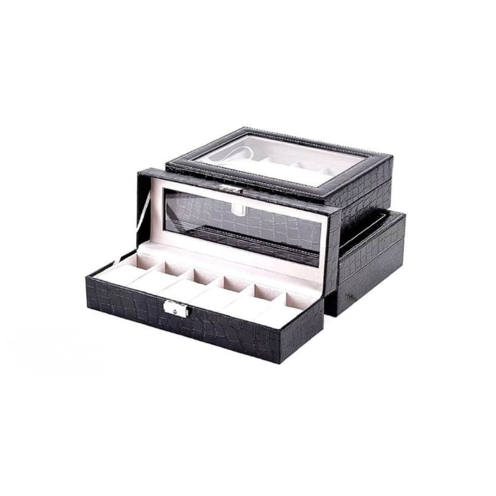 Scatola porta orologi 10 posti con vetro doppio livello custodia elegante effetto pelle - 4