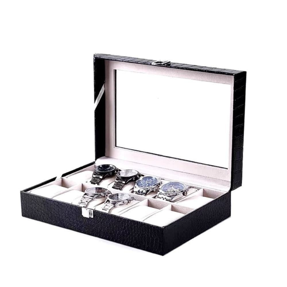 Scatola porta orologi 12 posti con vetro custodia grande effetto pelle elegante - 3