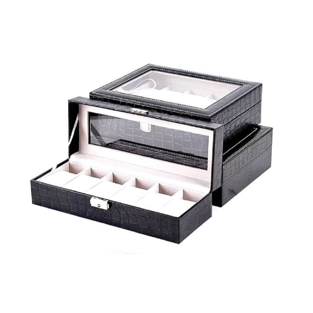 Scatola porta orologi 12 posti con vetro custodia grande effetto pelle elegante - 4