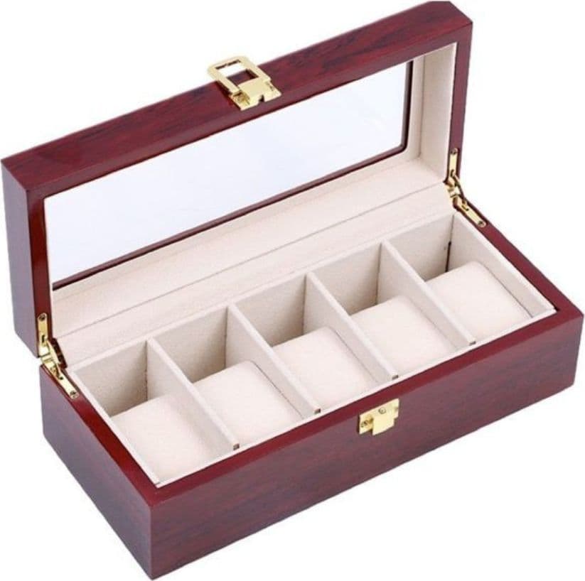 Scatola porta orologi 5 posti in legno con vetro custodia elegante effetto lusso - 3