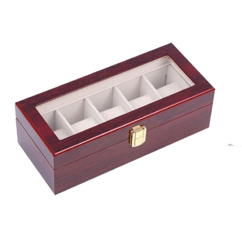 Scatola porta orologi 5 posti in legno con vetro custodia elegante effetto lusso - 4