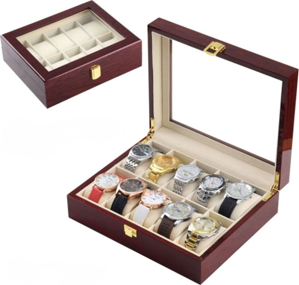 Scatola porta orologi 10 posti in legno con vetro custodia elegante effetto lusso