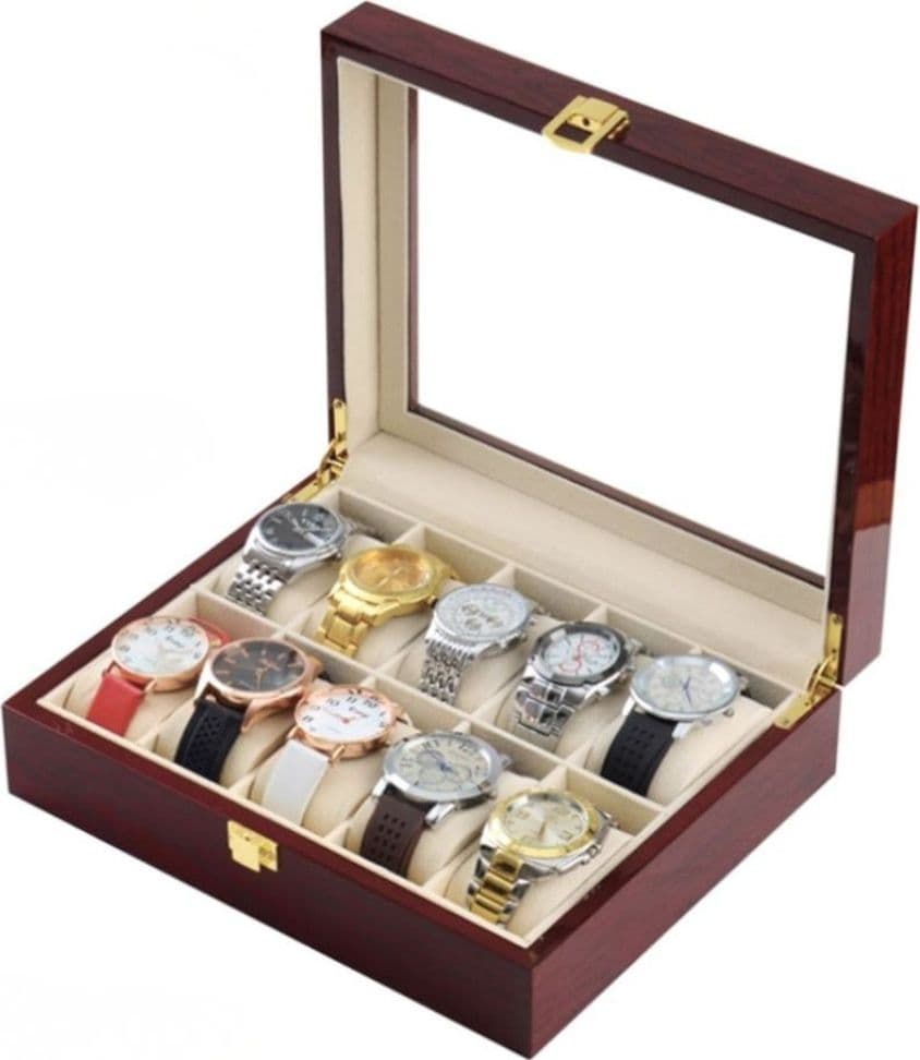 Scatola porta orologi 10 posti in legno con vetro custodia elegante effetto lusso - 3
