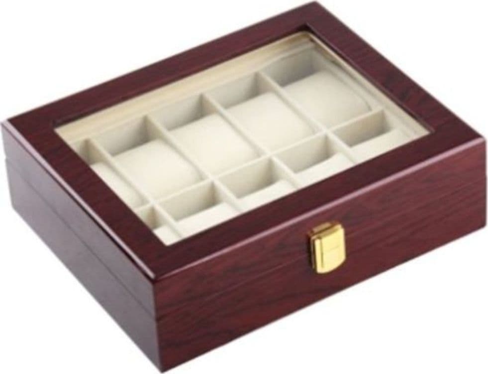 Scatola porta orologi 10 posti in legno con vetro custodia elegante effetto lusso - 4