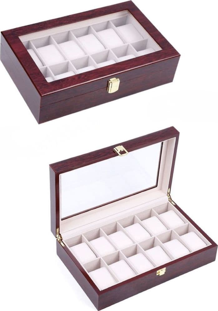 Scatola porta orologi 12 posti in legno – organizer elegante uomo
