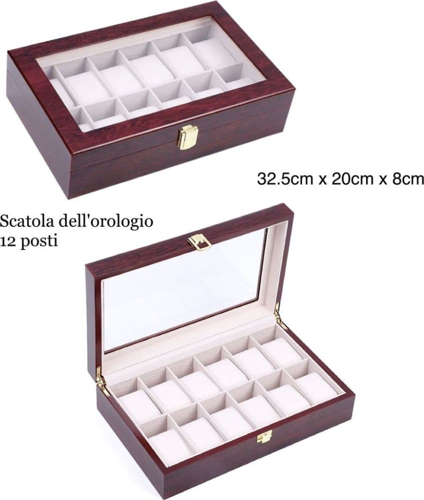 Scatola porta orologi 12 posti in legno – organizer elegante uomo - 2