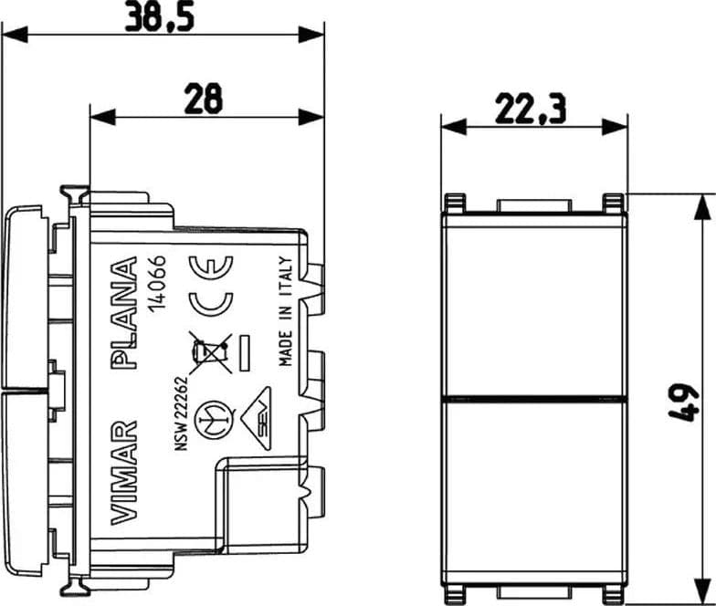 Doppio Pulsante Vimar Plana 10A NO+NO 14066 - Controllo Circuiti Elettrici Indipendenti, Design Elegante - 3