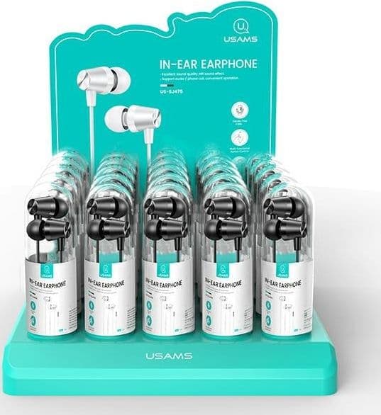 espositore da 30 pz di auricolare usams in ear jack 3,5mm assortiti 15 bianchi e 15 neri - 2