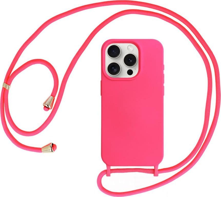 cover  silicone iphone 15 rosa con laccio da collo