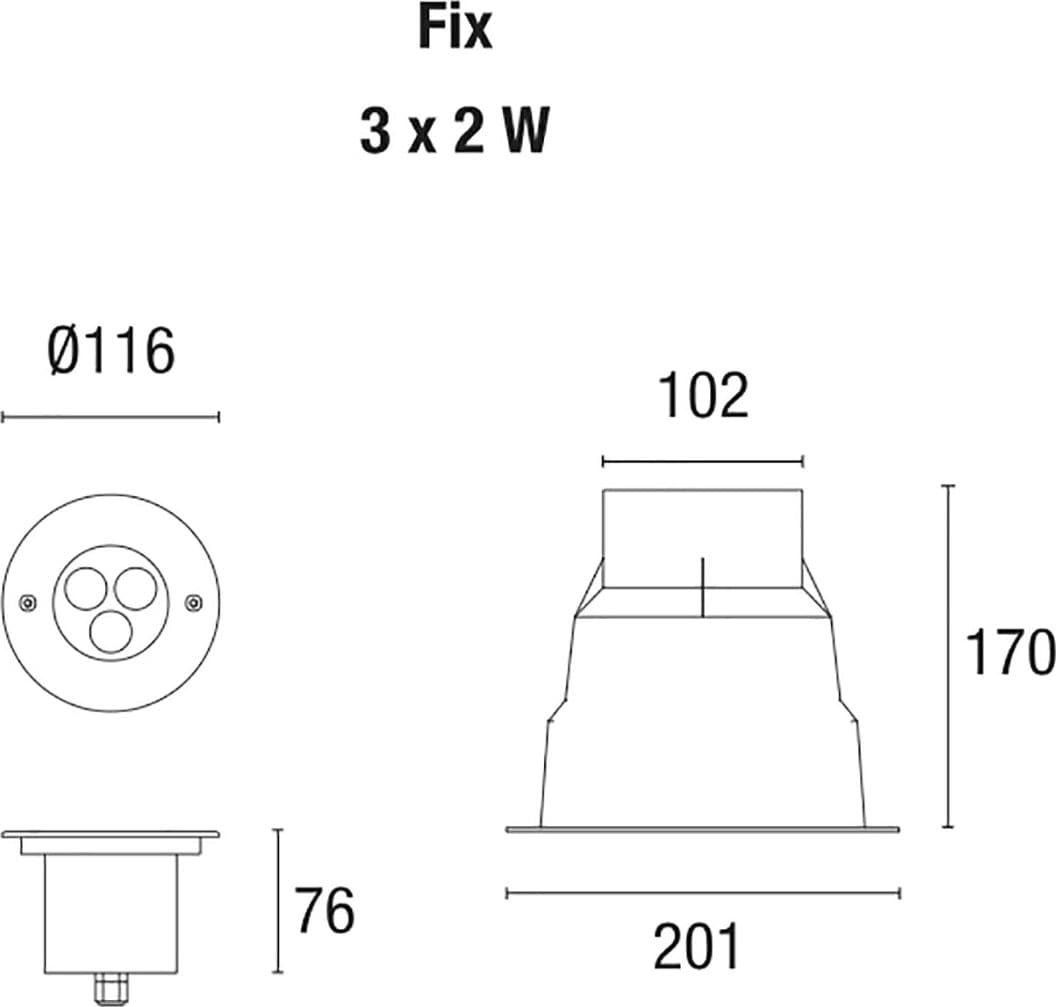 Faretto incasso PAN International BART Multiled FIX 3x2W LED IP67 acciaio inox spot calpestabile carrabile ottica fissa - 3