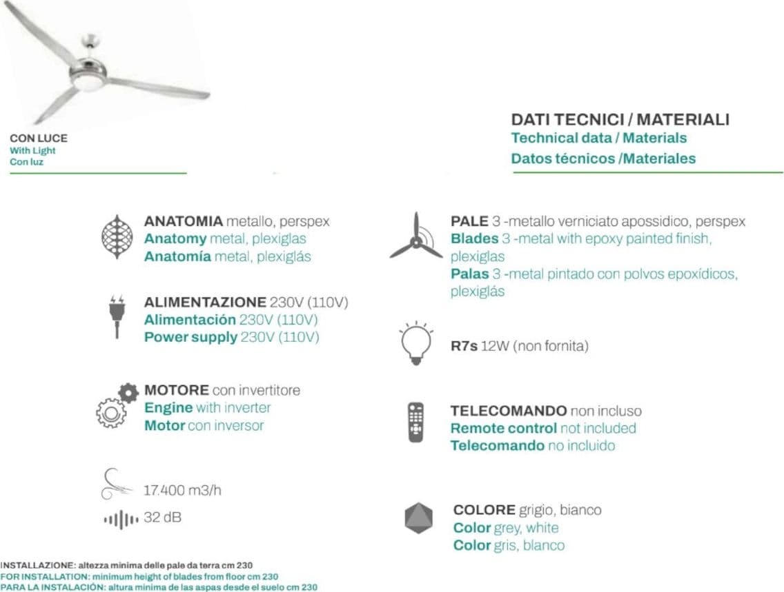 Ventilatore moderno Italexport  CENTOTTANTA 1262 R7s LED lampada soffitto - 4