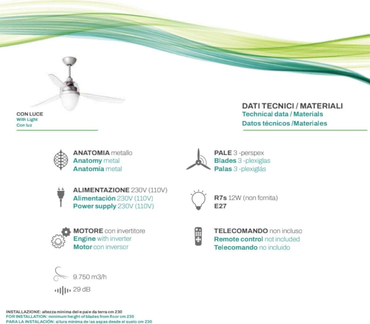 Ventilatore moderno Italexport SWING eco E27 LED lampada soffitto - 10