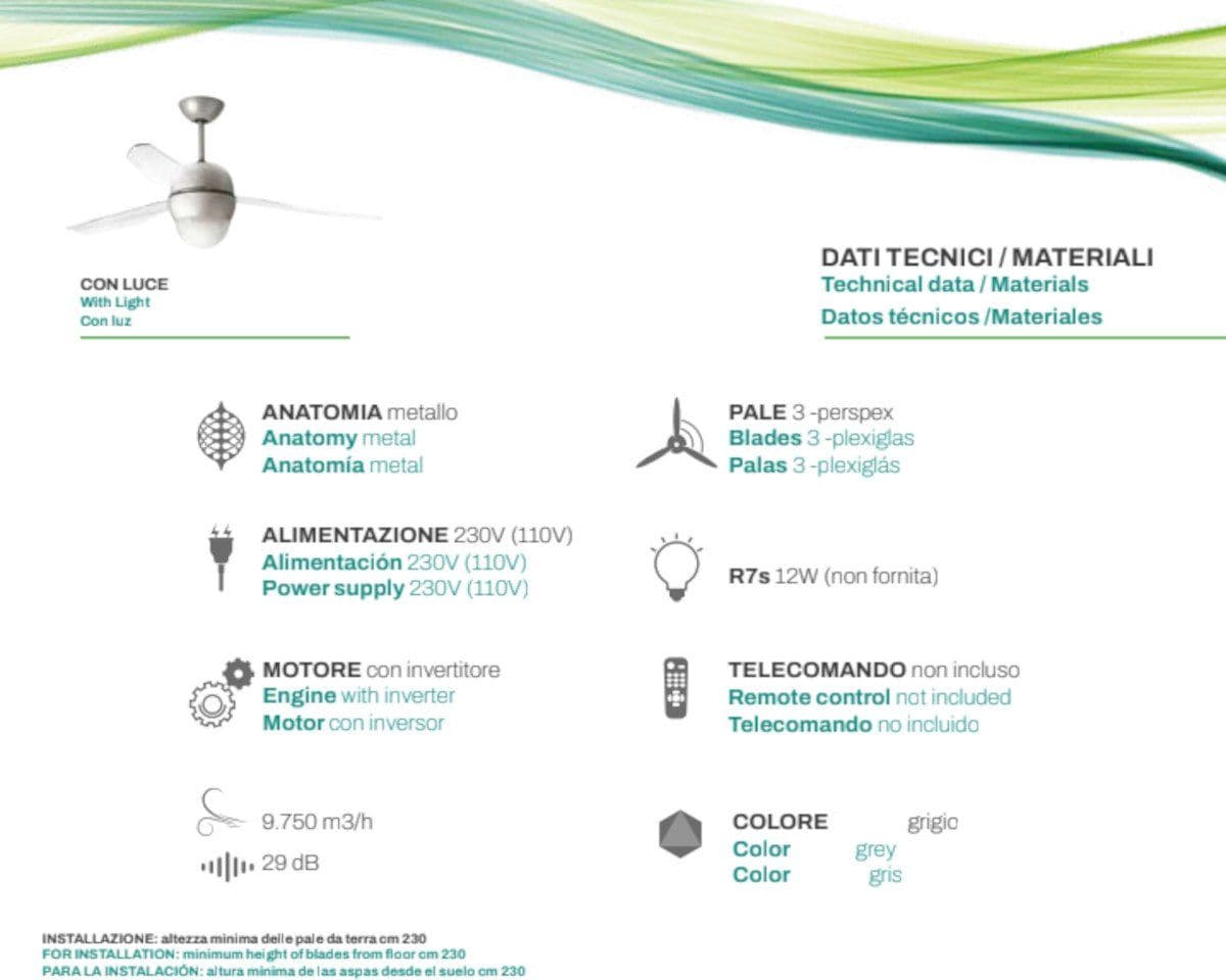 Ventilatore moderno Italexport SFERA 1206 R7s LED lampada soffitto - 5