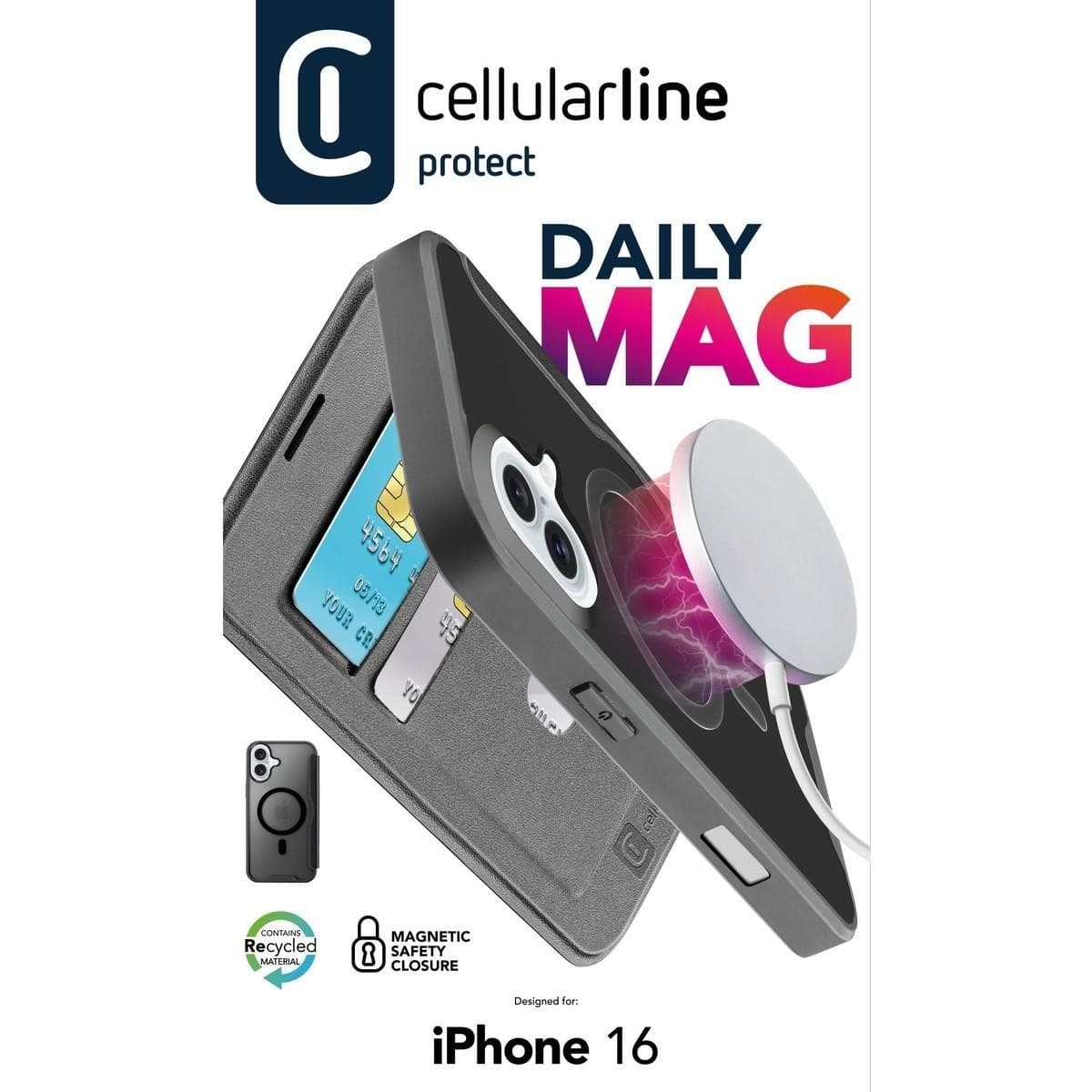 custodia a libro iphone 16 nera con porta carte di credito magsafe - 6