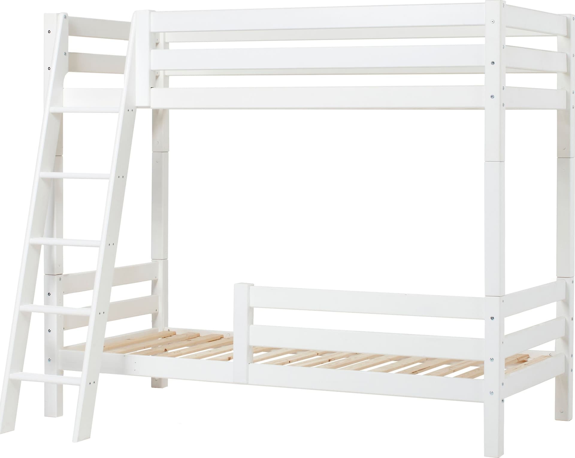 Letto a castello alto Hoppekids ECO Luxury 90x200 cm con due sponde e scaletta inclinata, Rete a doghe flessibili - Bianco