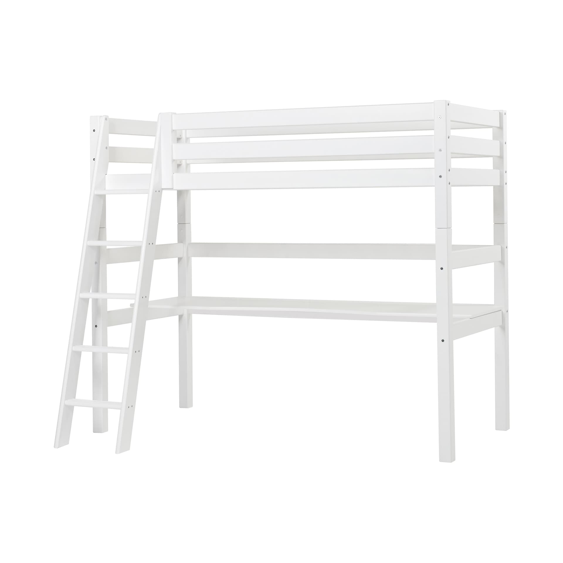 Letto a soppalco 90x200 cm Hoppekids ECO Luxury con scrivania e scaletta inclinata - Bianco