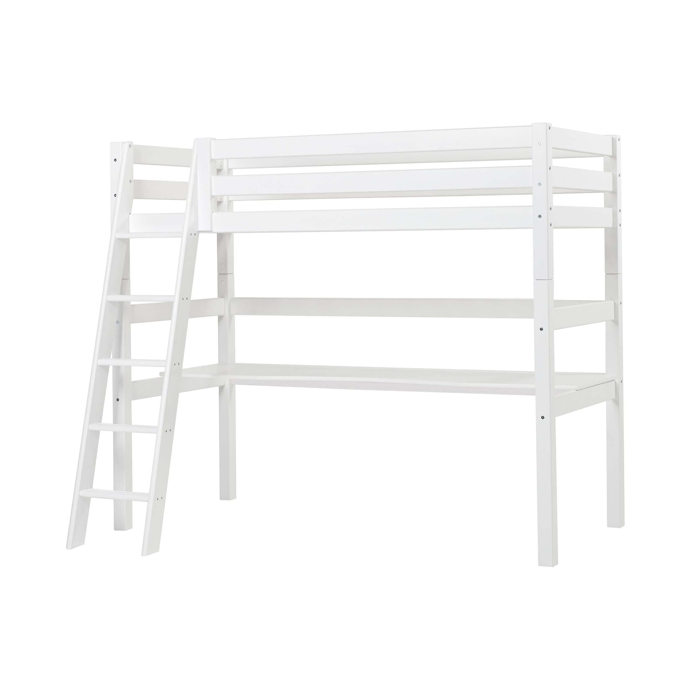 Letto a soppalco 90x200 cm Hoppekids ECO Luxury con scrivania e scaletta inclinata - Bianco