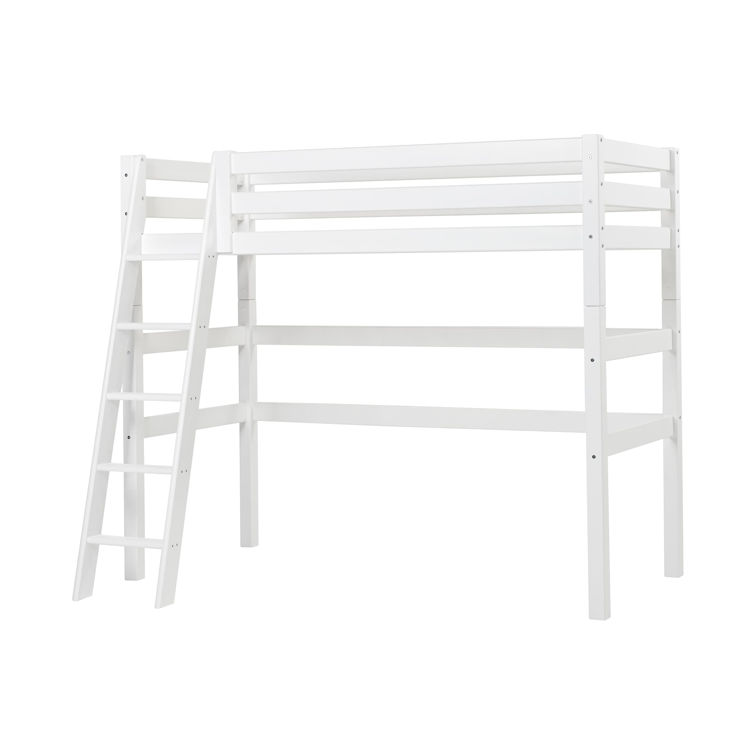 Letto rialzato 90x200 cm con scaletta inclinata, Rete a doghe flessibile Hoppekids ECO Luxury - Bianco